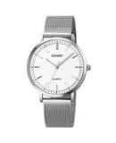 SKMEI 1664 Quartz Men Watch Minimalist Elegant Thin Wristwatch 30M Waterproof Analog Watch with Stainless Steel Mesh Band for Men