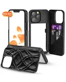 Apple 15 mobile phone case, mirror with stand, card insertable mobile phone case Black