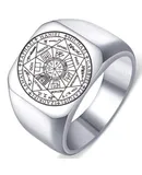 Men's Women's Stainless Steel The Seals of The Seven Archangels Ring Protection Amulet Jewelry-Silver,Size 13#