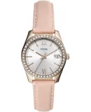 Scarlette Mini Three-Hand Date Blush Leather Watch - Fossil ES4557 Scarlette Ladies