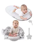 2-in-1 Tummy Time Mat & Seated Support Pillow,Baby Tummy Time Pillow Support for Newborns and Older Babies,with Detachable Support Pillow and Toys Elephant
