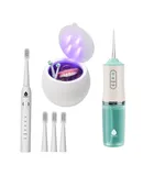 Pursonic Complete Oral Care & Hygiene Bundle: Ultrasonic Cleaner Pod, Rechargeable Oral Irrigator, & USB Sonic Toothbrush