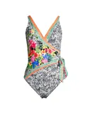 Johnny Was Women's Zebra Print Wrap One-Piece Swimsuit