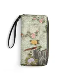 Chinese Traditional Flower Birds Wallet for Womens PU Leather Zip Around Wallers Clutch Wristlet Travel Long Purse