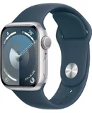 Apple Watch Series 9 GPS 45mm Silver Aluminum Case with Storm Blue Sport Band - S/M