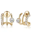 Triple Hoop Earrings, Huggie Illusion Stud Earrings with Cubic Zirconia