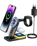 Cargador Inalámbrico,Estación de Carga Inductiva 4 en 1, Cargador por Inducción (Cargador Inalámbrico para Apple Watch y iPhone,Cargador MagSafe/Estación de Carga Apple Watch y iPhone/Estación de Carga Inalámbrica Inductiva Ajustable/Soporte de Carga Inalámbrica Rápida para iPhone14/13/12/11/Pro/Max/Mini/XS/XR/X/8/Plus Series, Apple Watch Ultra/8/7/6/Se/5/4/3/2,AirPods 3/2/Pro,Samsung Galaxy S23 S22 Ultra S21 S20 Z Flip 4 3 Z Fold 4 3 Note20 Samsung/HUAWEI/XIAOMI series,Huawei con QC con 18W QC/3. 0 Adaptador)