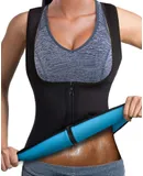 Women Sauna Effect Suit Waist Trainer Vest Zipper Slimming Neoprene Corset Black XL