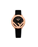 Fendi Runaway Rose Gold Black Calf Leather 36 MM Fashion Watch