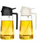 2 Piece Kitchen Oil Dispenser Bottles - 2 in 1 Olive Oil Dispenser and Oil Sprayer - 470ml Olive Oil Bottle - Oil Sprayer for Cooking, Kitchen, Salad, Grill Black and White
