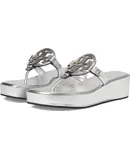 Tory Burch Women's Miller Metallic Leather 25mm Wedge Sandal, Silver