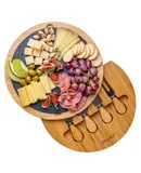 BlauKe® Bamboo Cheese Board with Knife Set and Slate – 12 inch Round Charcuterie Board, Serving Tray, Platter, Wood Cheese Board Set – Gift Idea