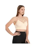 Juniors' and Women's Lightly Padded Workout Wear, Crisscross Front Plunge Neck Top