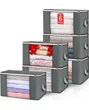 70L Large Storage Bags, 1 Pack Clothes Storage Bins Foldable Closet Organizers Storage Containers with Reinforced Handle for Clothing, Blanket, Comforters, Bed Sheets, Pillows and Toys (Gray)