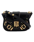 Balmain Blaze Black Smooth Calf Leather Medium Flap Shoulder Bag
