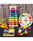 5 Pieces Children's Package 1-3 Years Old Rainbow Tower Set Pillar Kindergarten Baby Educational Early Education Toys Stacking Toys Suitable for Baby Birthday Gifts (Hand Rattle + Hand Knock Piano + Small Winding Beads + Caterpillar + Penguin Clock)