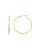 14K Yellow Gold Hexagon Hoop Rounded Edge Earrings