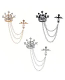 Cross Crown Long Chain Brooch,Rhinestone Tassel Brooch Pin,Suit Collar Pins