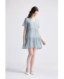 Floral Short Tiered dress in Light Blue