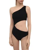 Tory Burch Women's One Shoulder One Piece Solid Black Swimsuit