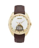 Heritor Automatic Roman Semi-Skeleton Leather-Band Watch - Gold/Brown