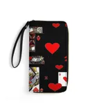 BLACK COLOR CASINO SUITES HEARTS PATTERNS Wallet for Womens PU Leather Zip Around Wallers Clutch Wristlet Travel Long Purse