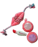Official Mean Girls Merchandise | Variety 3-Pack Indoor Toy Bundle for Dogs | Makeup Set with Plush Squeaky Lipstick, Stuffed Lips, and Soft Plushy Compact Mirror