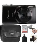 Canon Powershot IXY 650 / ELPH 360 20.2MP Point and Shoot Digital Camera Black + Vivitar Small Camera Case + 32GB Transcend SDHC Card + Card Reader + Vivitar Pistol Grip Tabletop Tripod for Canon Nikon Sony Pentax Panasonic Camera + Cleaning Kit