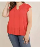 Skies Are Blue Curvy Ruffle Top Coral In Red