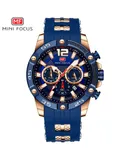 MINI FOCUS Sports Watch Casual Men's Watch Waterproof Quartz Watch Multi-function Luminous-Rose Shell Blue Face Blue Silicone Strap