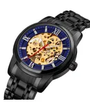 Skmei Business Spiral Watch Crown Men's Stainless Steel round Single Folding Buckle Metal Hollow Automatic Mechanical Watch