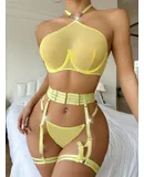 Lingerie, Sexy Transparent Mesh Lingerie Set, Backless Lace Halter Pajamas