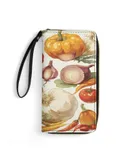 Watercolor Fruits And Vegetables Wallet for Womens PU Leather Zip Around Wallers Clutch Wristlet Travel Long Purse