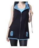 Angel Apparel Contrast Hooded Zip Vest In Black/turquoise