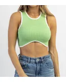 Olivaceous Rena Ribbed Crop In Green + Cream
