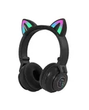 Wireless&Wired Foldable Headset Cat Ear BT 5.0 Headset with RGB Lighting Effect Support TF Card Playing/FM Mode, Black