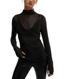 Free People Women's Dance All Night Long Sleeve Top Black