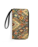 Heritage Bohemian Floral Traditional Moroccan Style Wallet for Womens PU Leather Zip Around Wallers Clutch Wristlet Travel Long Purse