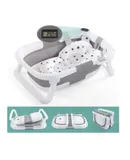 Befol Collapsible Baby Bathtub for Infants to Toddler, Portable Travel Bathtub Multifunctional Bathtub with Drain Hole, Baby Folding Bathtub for Newborn 0-36 Month (Gray+Floating Baby Bath Cushion ）