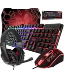 Gaming Keyboard and Mouse and Mouse pad and Gaming Headset, Wired LED RGB Backlight Bundle for PC Gamers and Xbox and PS4 Users - 4 in 1 Edition Hornet RX-250