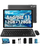 Android 13 Tablet Newest 10.1 inch Tablets,12GB RAM 128GB ROM 1TB Expand,Octa-Core Processor,Dual Camera,WiFi 5,GPS,Bluetooth 5.0,6000mAh Long Battery Life with Keyboard/Mouse-Gray