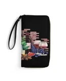 Watercolor Wine Glasses And Bottles Decorated with Delicious Food Wallet for Womens PU Leather Zip Around Wallers Clutch Wristlet Travel Long Purse