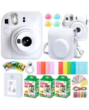FUJIFILM INSTAX MINI 12 Instant Film Camera (Clay White) + Complete Accessory Kit for Fujifilm Instax Mini 8/9/11/12 – Camera Case, Photo Album, Frames, Stickers & Lens Filters (White) + 3x Fujifilm 2x10 Film Mini Instax Film Pack