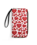 Valentines Day Hand Drawn Red Hearts Wallet for Womens PU Leather Zip Around Wallers Clutch Wristlet Travel Long Purse