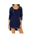 Eco Swim Hooded Long Sleeve Tunic In Navy