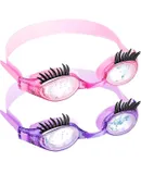 2 Pieces Kids Swim Goggles with Eyelashes, No Slip Leak Goggles Anti Fog