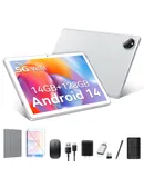 2025 Latest Android 14 Tablet 10 inch with 128GB Rom+14GB Ram+2TB Expand,  with Case/Keyboard/Mouse,  (Silver)