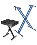 Keyboard Stand Double X Style Adjustable Piano Riser + Keyboard Piano Bench - BLUE