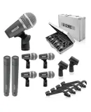 Drum Mic Kit 7 Piece Dynamic XLR Kick Bass Tom Snare Microphone Set for Drummers Grey