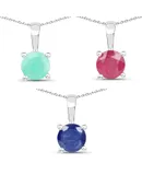 2.75 Carat Genuine Emerald, Glass Filled Ruby & Glass Filled Sapphire .925 Sterling Silver Pendant